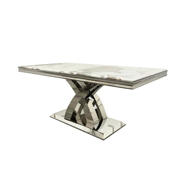 Stylish Milan Dining Table - 1.8m Polished Marble or Glass Top with Elegant Stainless Steel Base - UK Luxury Furniture